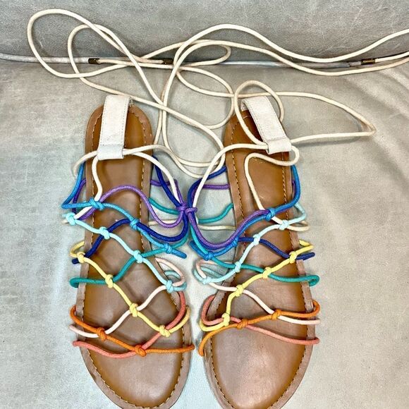 Gladiator Rainbow Tie Lace Up Sandal Shoe Size 11 - Picture 6 of 6